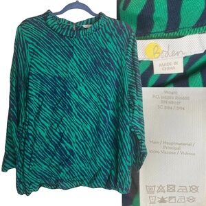 Boden Lily 3/4 sleeve mock neck blouse Green Navy tiger animal stripes Sz 16R